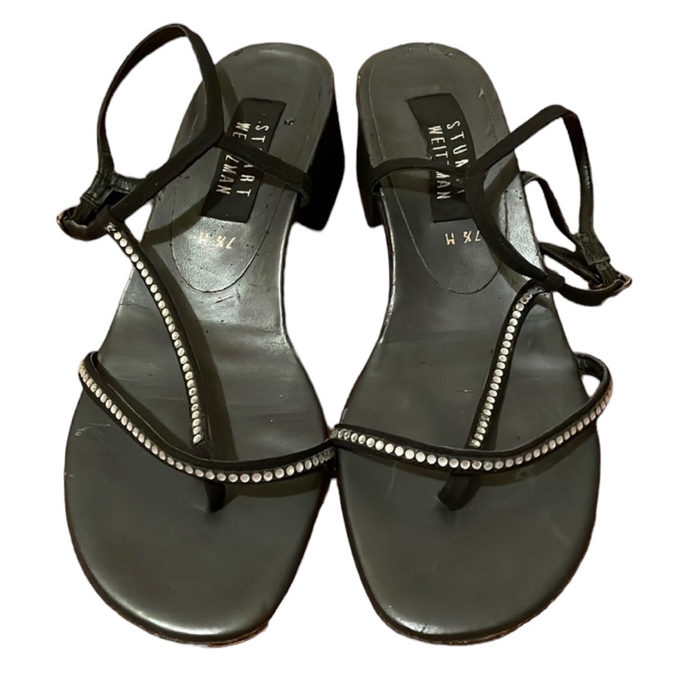 Stuart Weitzman black dressy wedge heel sandal with rhinestones. 7 1/2 M